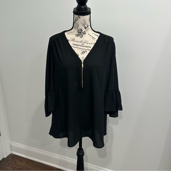 Express V Neck Blouse (Black) XL - Picture 2 of 5
